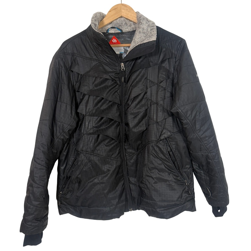 Columbia Puffer Jacket Womens 1X Black Good Omni-Heat Quilted Zip Up